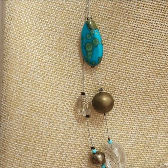TRESKA Turquoise and Gold beaded multi strand illusion necklace new - Picture 3 of 7